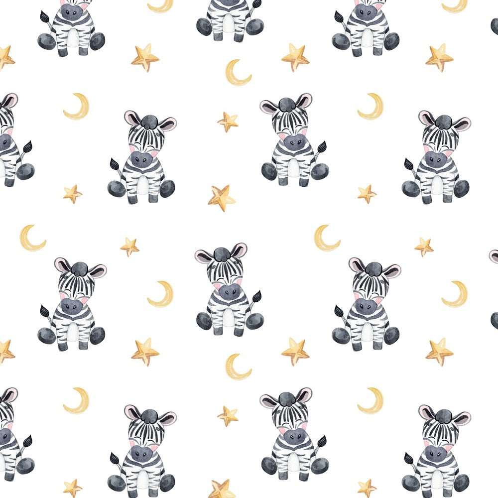 Watercolor Cute Zebra & Stars Fabric