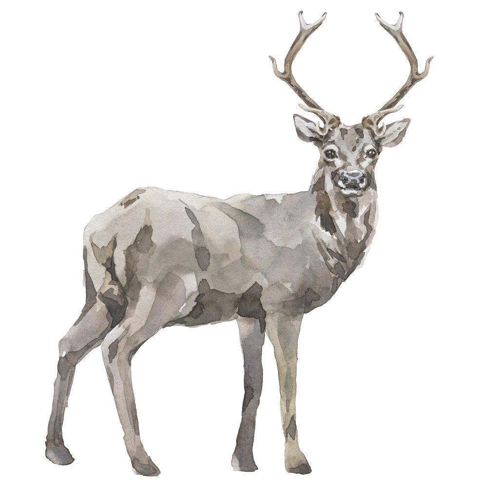 Watercolor Deer With Antlers Fabric Panel - Gray