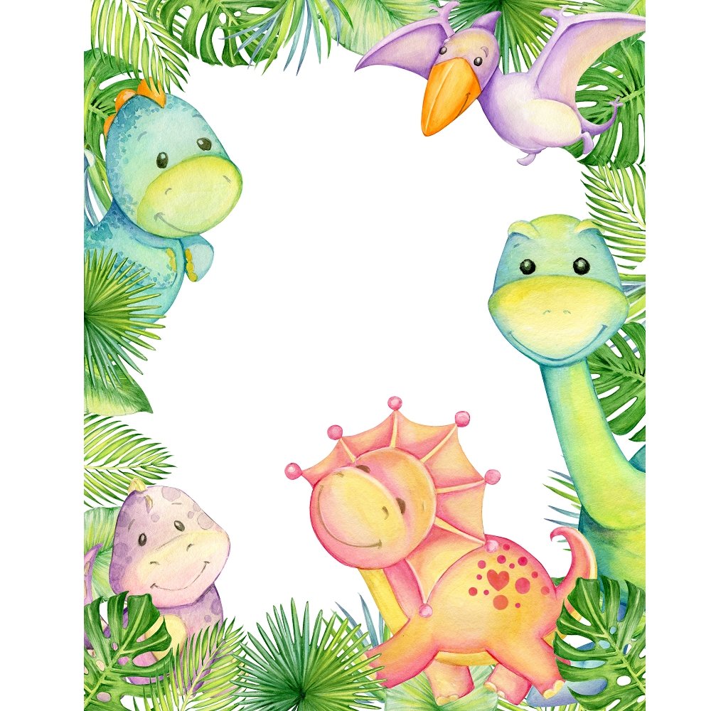 Watercolor Dinosaur Border Fabric Panel