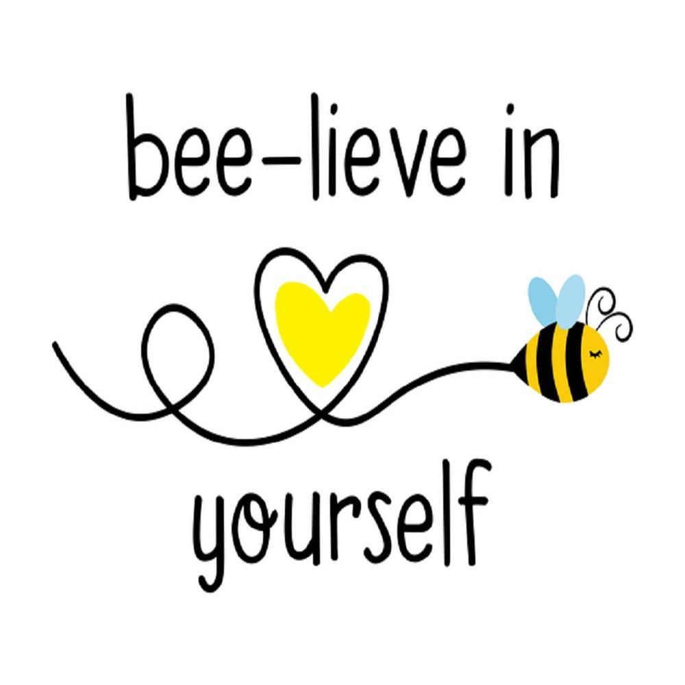 Cartoon Bee-lieve In Yourself Fabric Panel - White