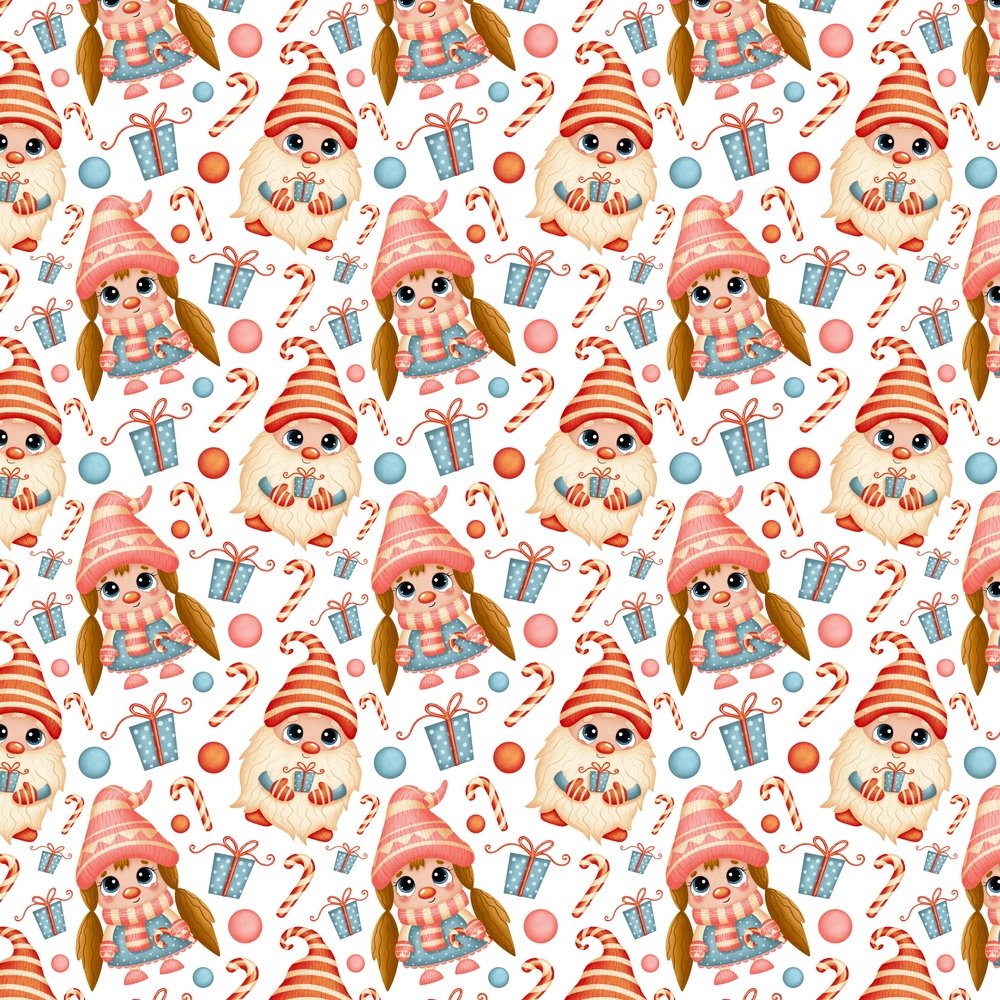 Cartoon Christmas Gnome Party Fabric - Multi