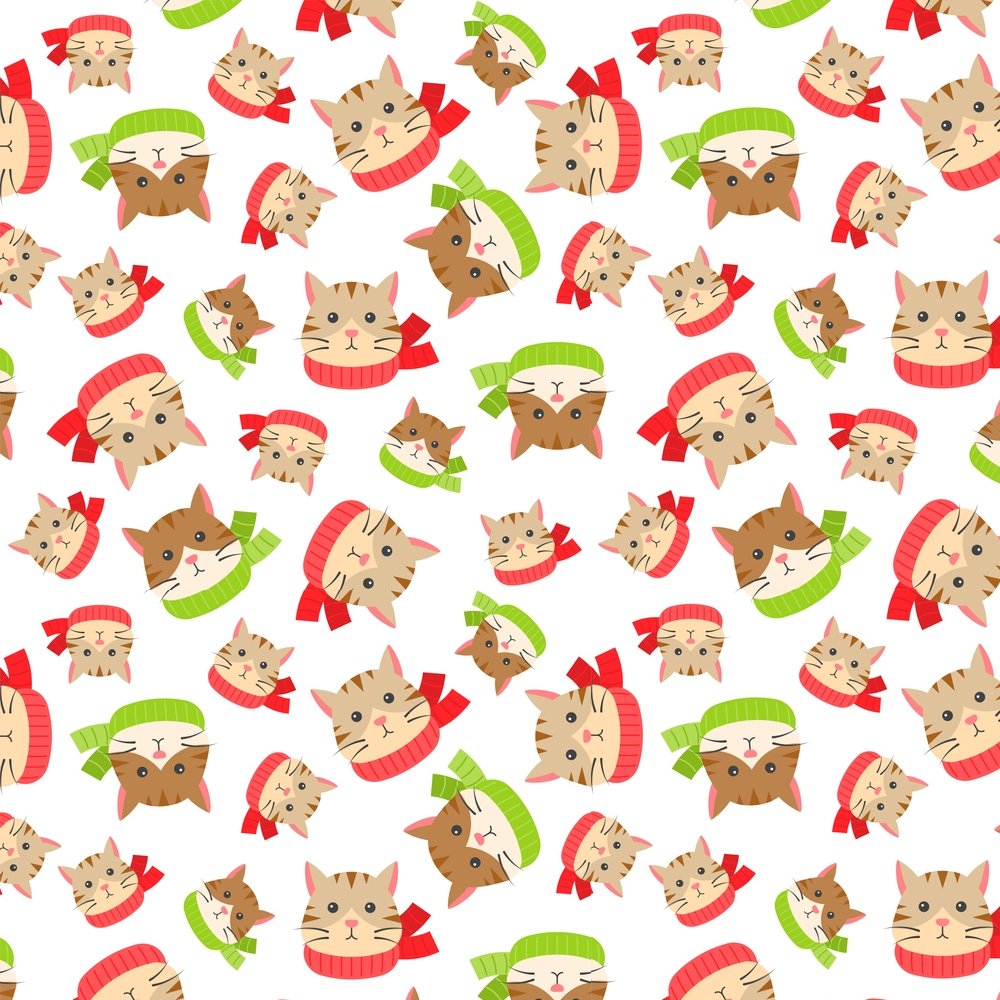 Cats With Christmas Scarves Fabric - Multi