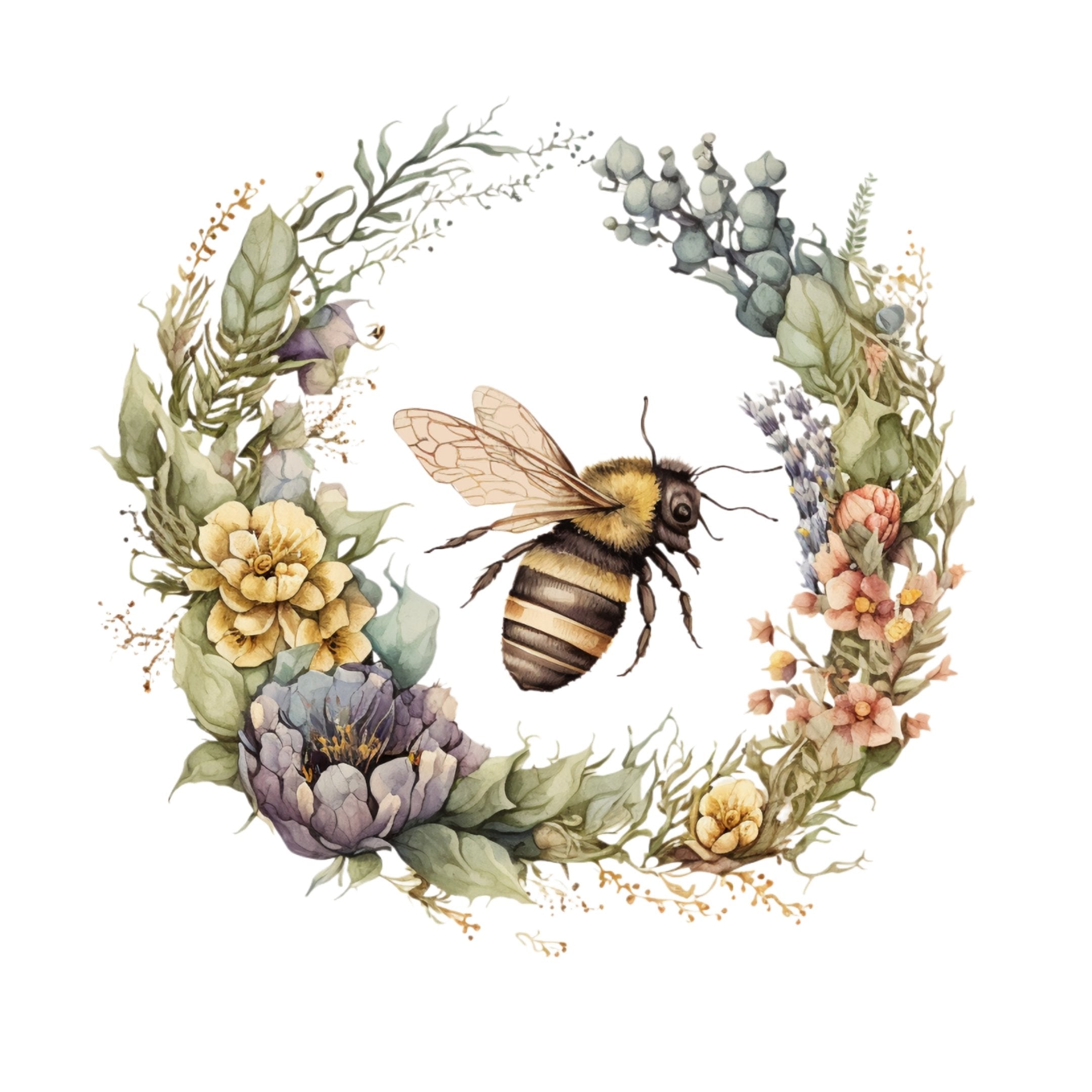 Vintage Bee Wreath Fabric Panel