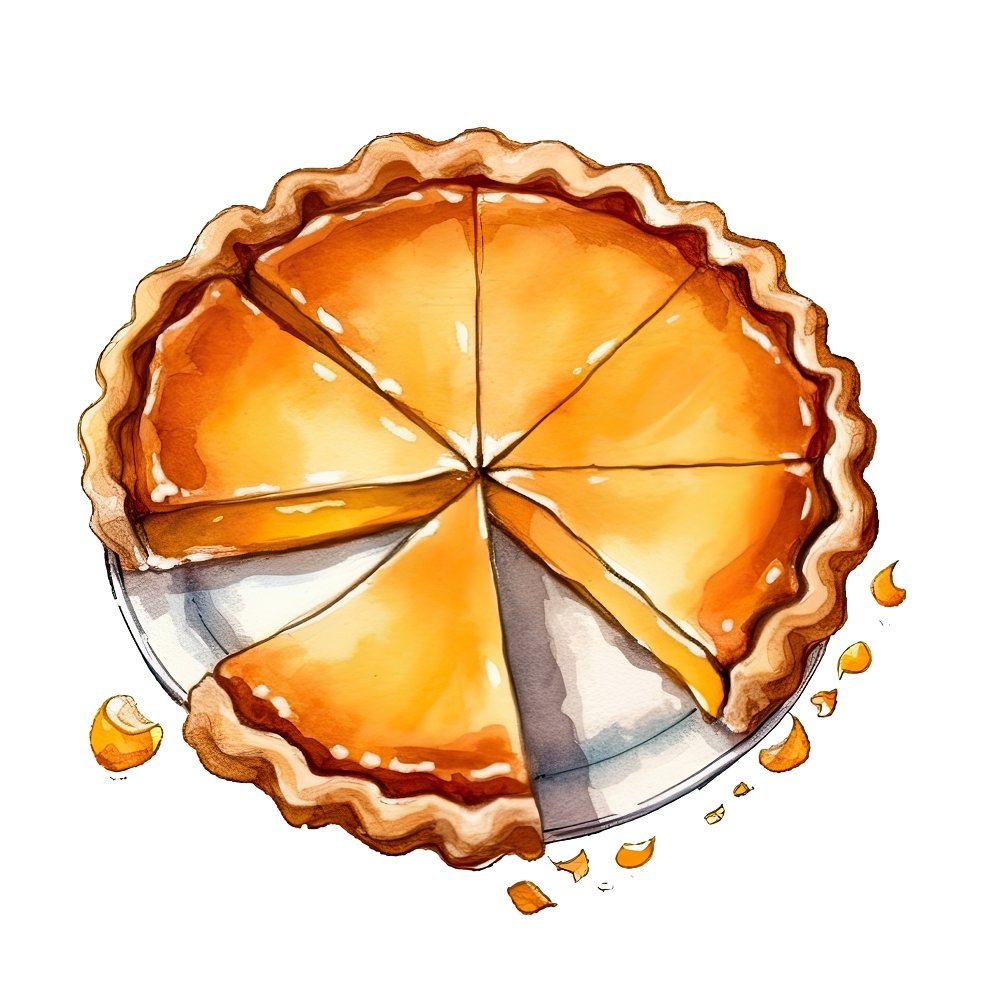 Watercolor Baked Goods Pumpkin Pie Fabric Panel