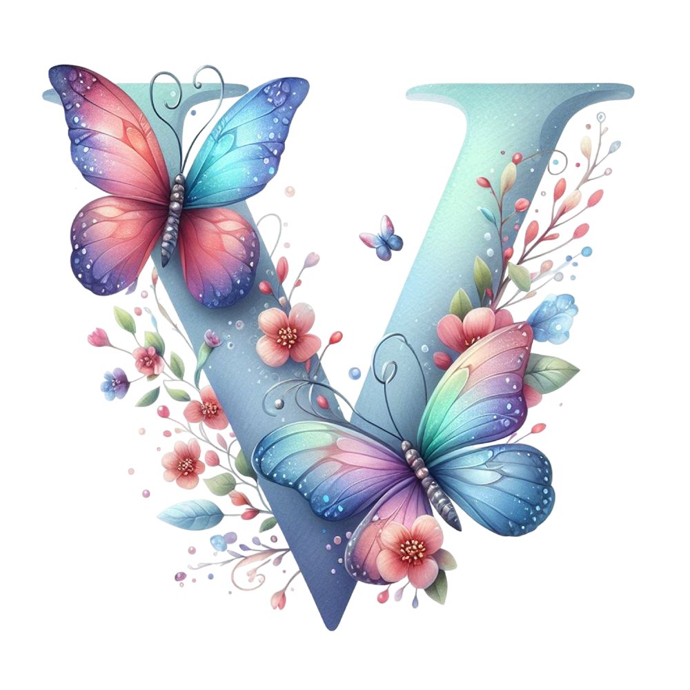 Watercolor Butterfly Letter ''V'' Fabric Panel