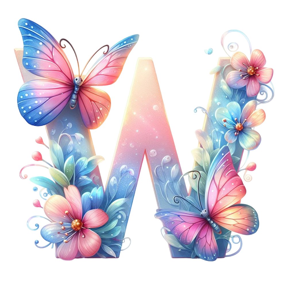 Watercolor Butterfly Letter ''W'' Fabric Panel