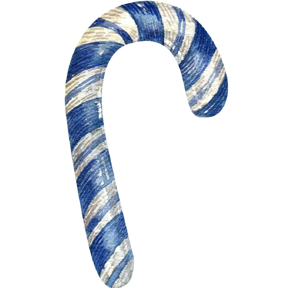 Watercolor Candy Cane Fabric Panel - Blue