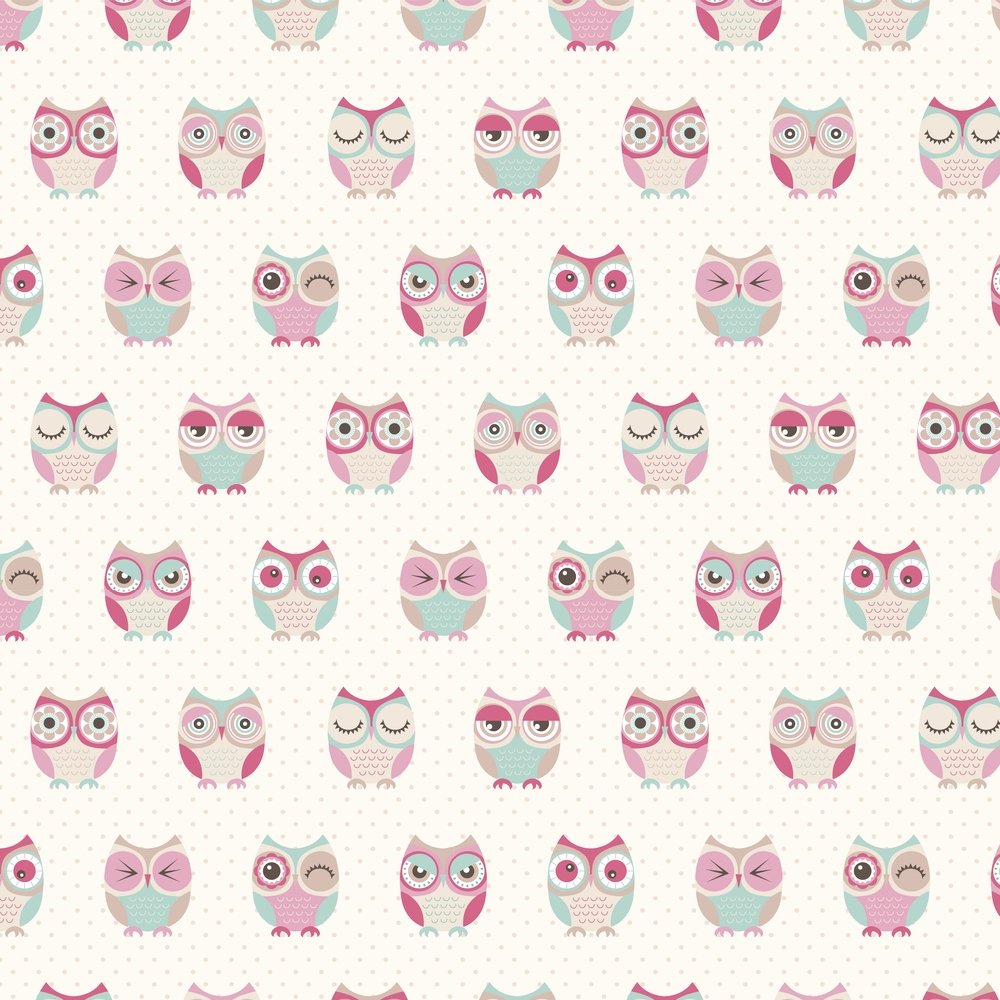 Cartoon Owls Fabric - Pastel