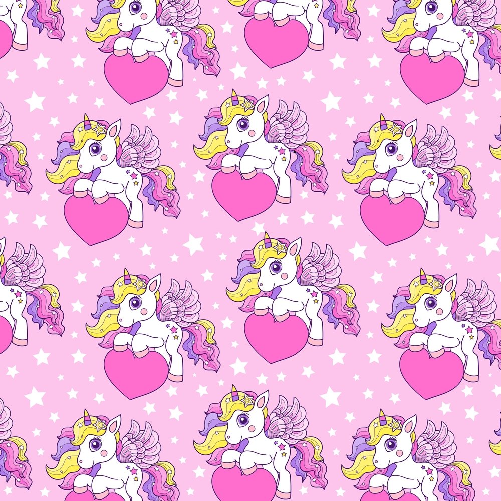 Unicorn Hearts & Stars Fabric - Pink