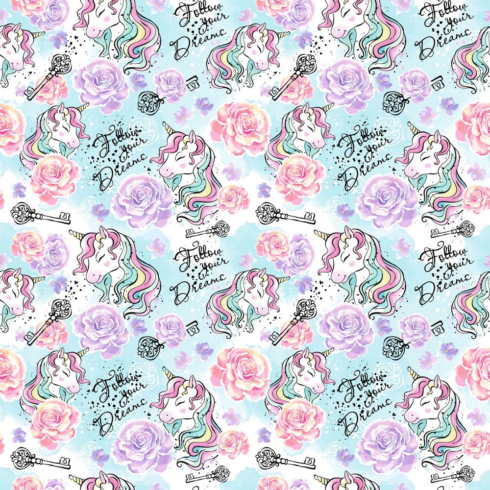 Unicorns Allover Follow Your Dreams Fabric - Multi