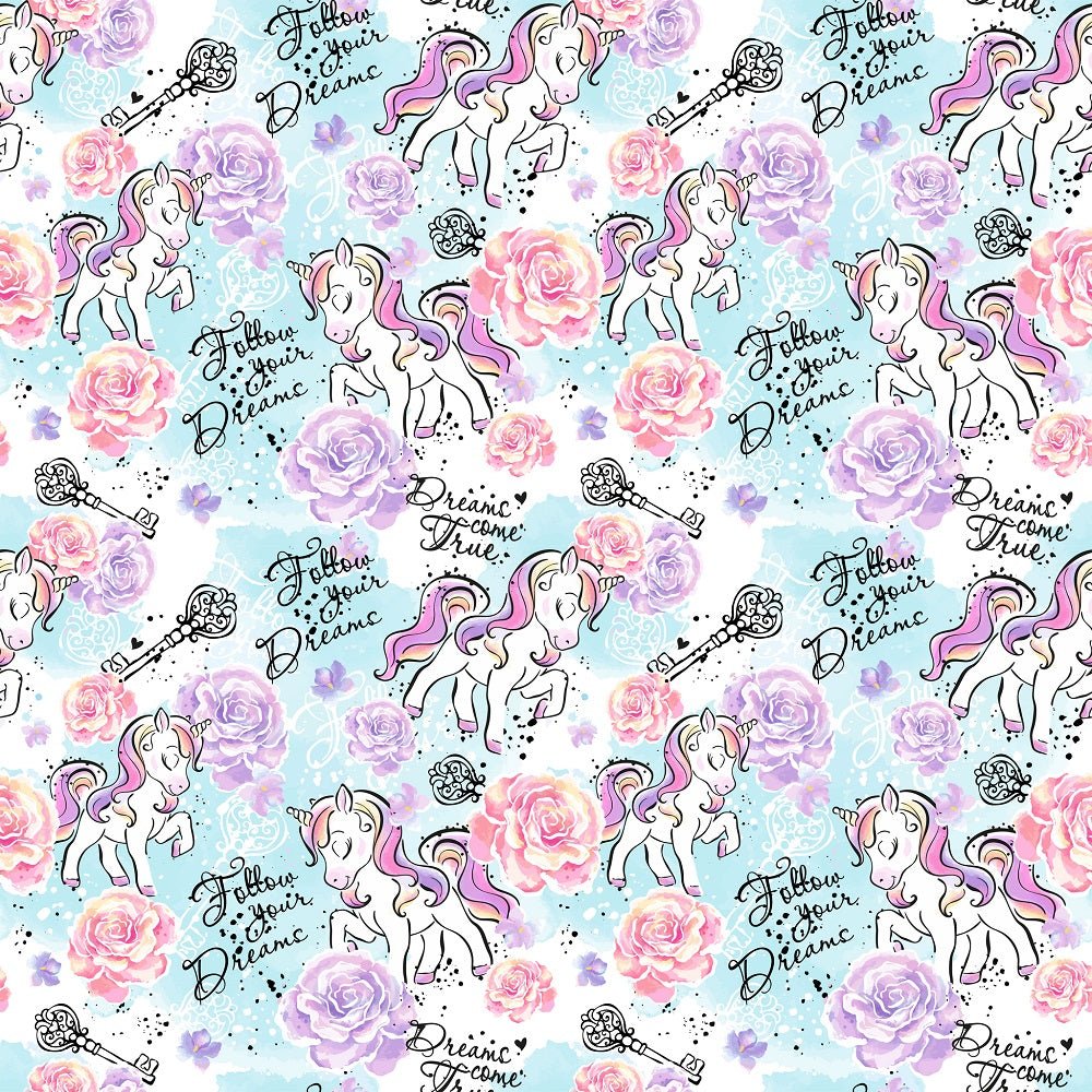 Unicorns Follow Your Dreams Fabric - Blue