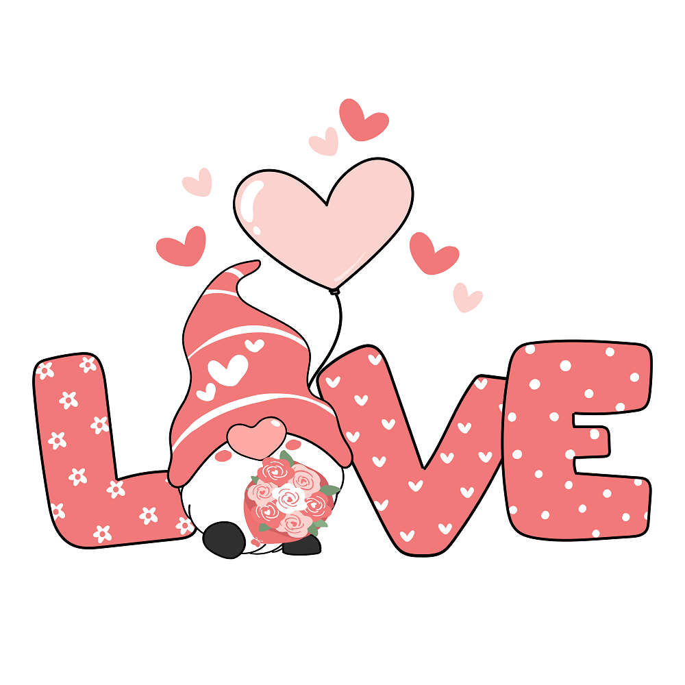 Valentine Gnome With Love Sign Fabric Panel