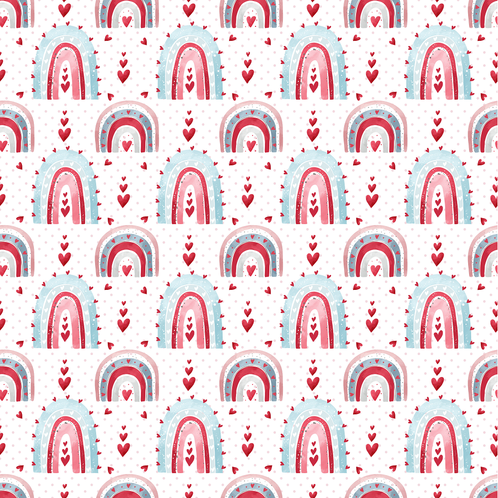 Valentine Rainbows on Polka Dot Fabric - White