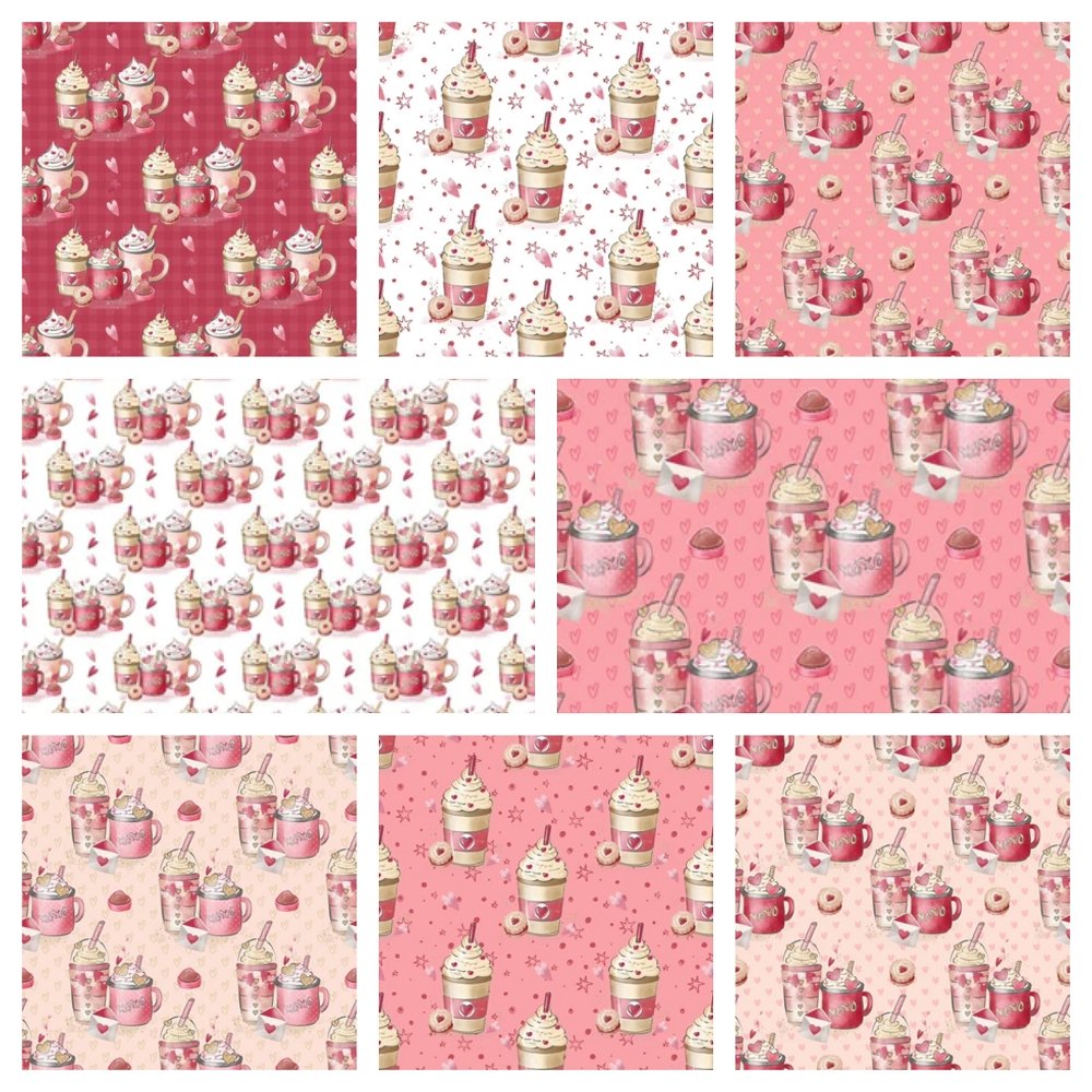 Valentines Coffee Fat Quarter Bundle - 8 Pieces