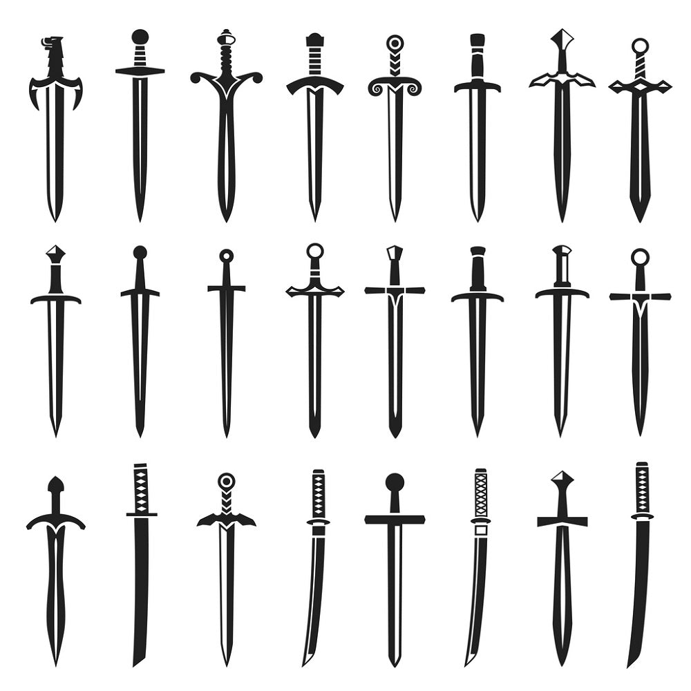 Various Swords Fabric - Black/White