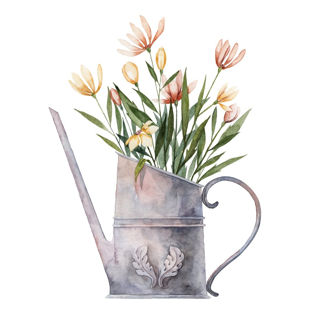 Vintage Watering Can Fabric Panel