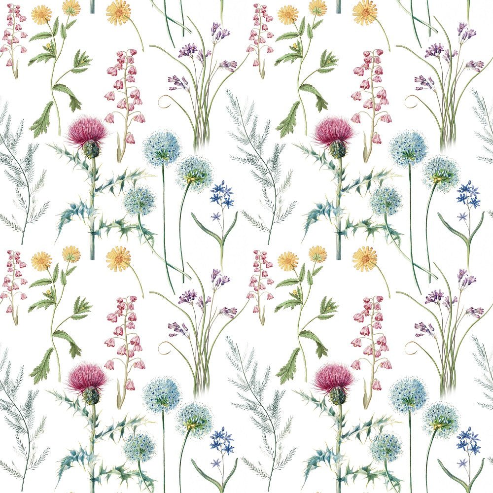 Vintage Wildflowers #1 Fabric - White