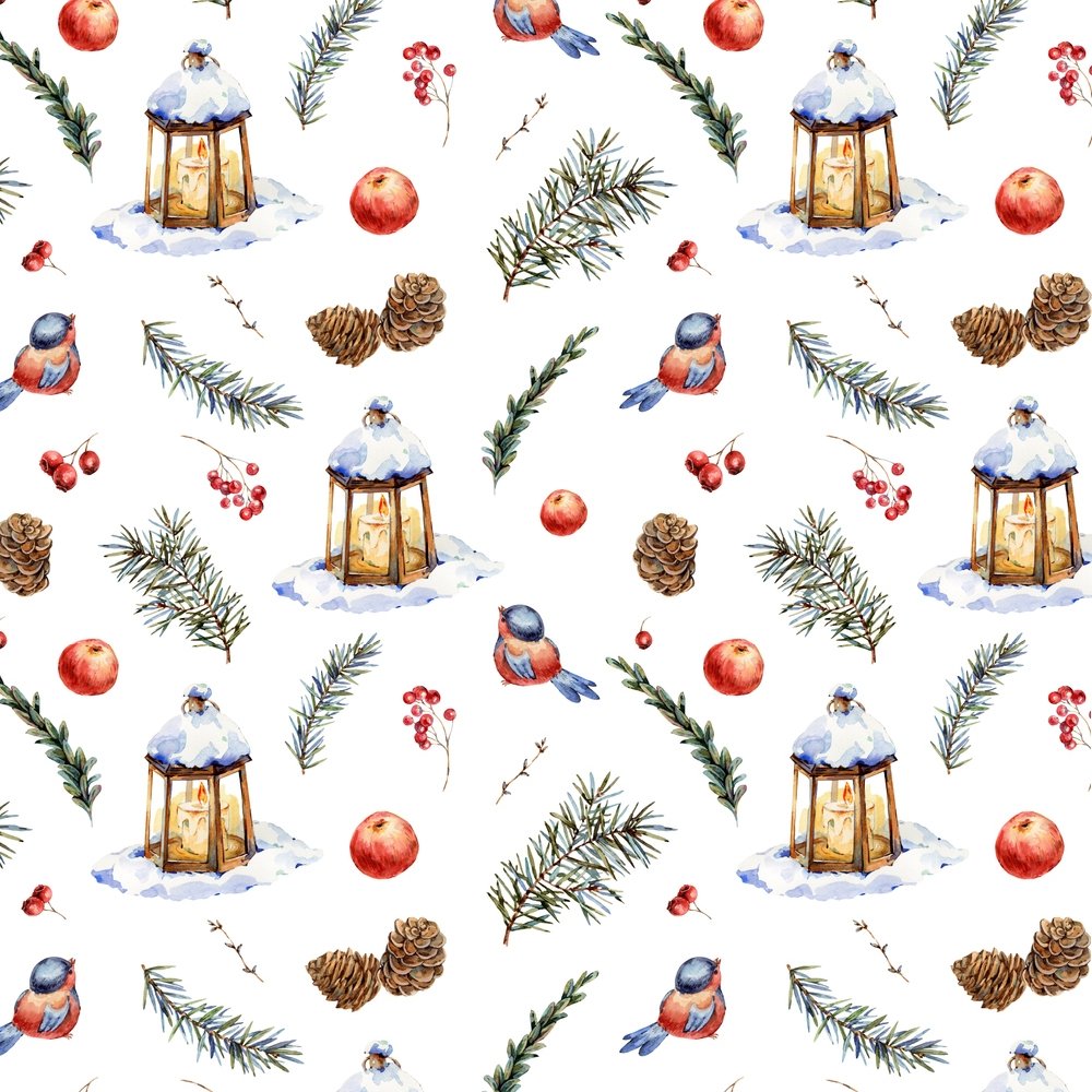 Vintage Winter Christmas Forest Fabric