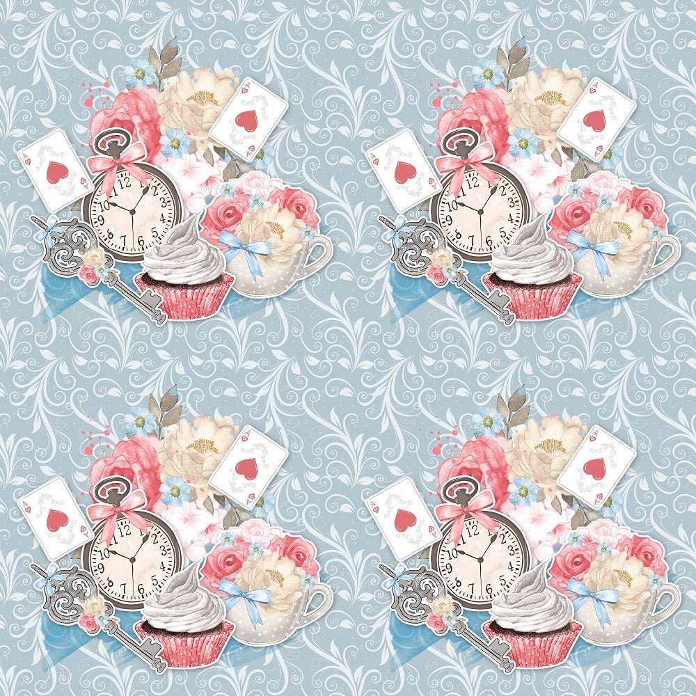 Watercolor Alice in Wonderland Pattern #17 Fabric