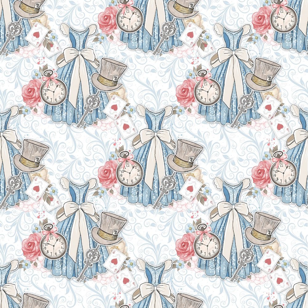 Watercolor Alice in Wonderland Pattern #6 Fabric