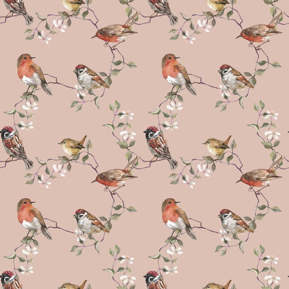Watercolor Allover Birds Fabric - Brown