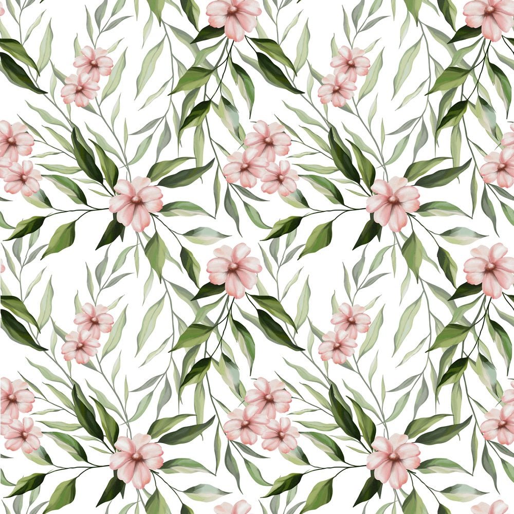 Watercolor Artistic Delicate Flowers Fabric - White