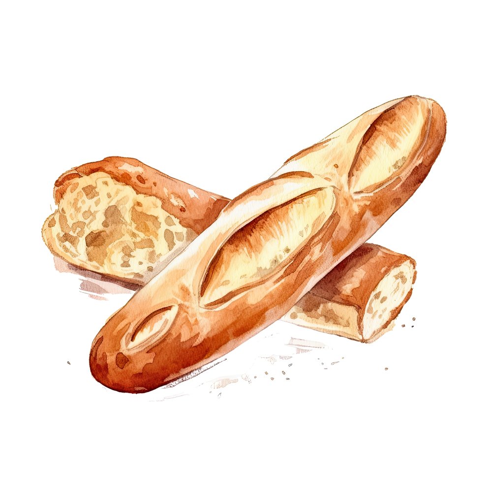 Watercolor Baked Goods Baguette Fabric Panel