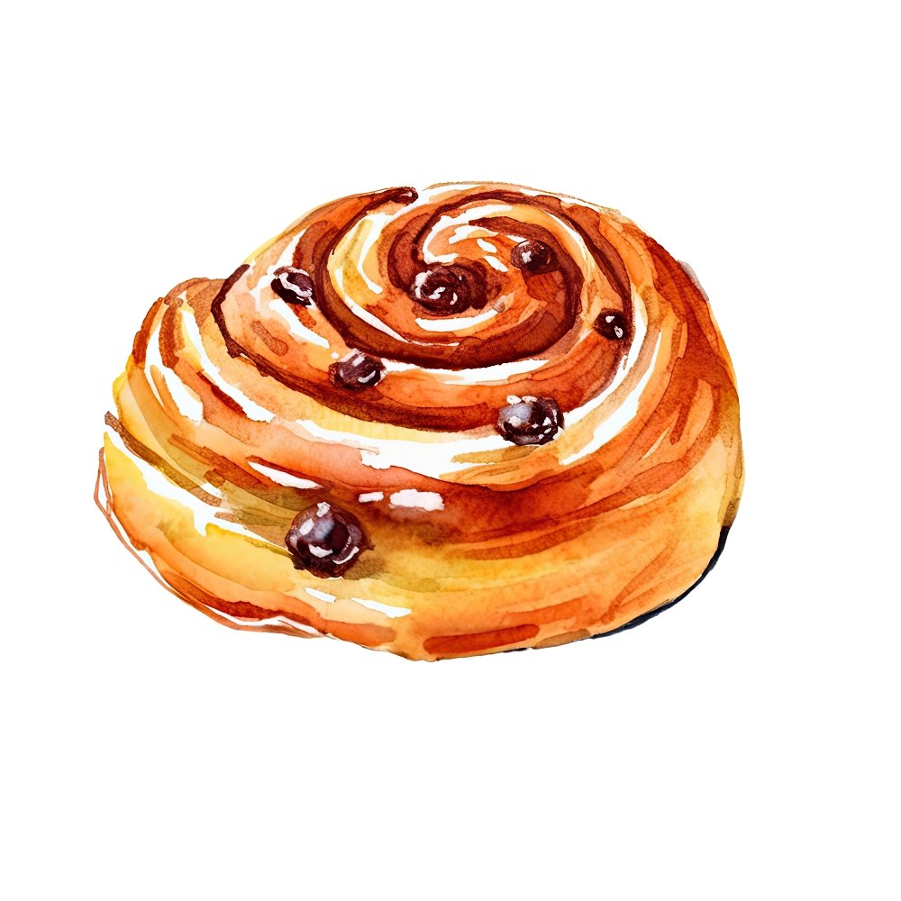 Watercolor Baked Goods Sweet Bun Fabric Panel