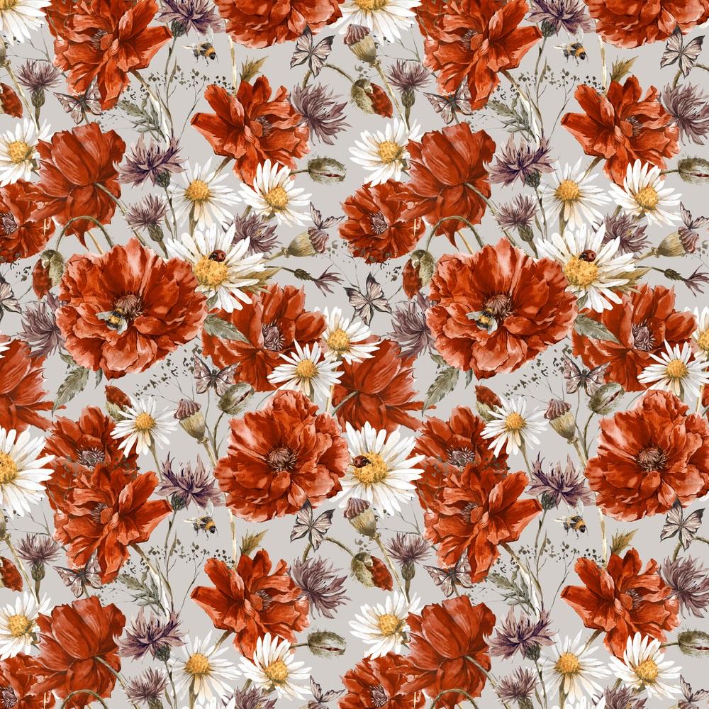 Watercolor Blooming Summer Poppies Fabric