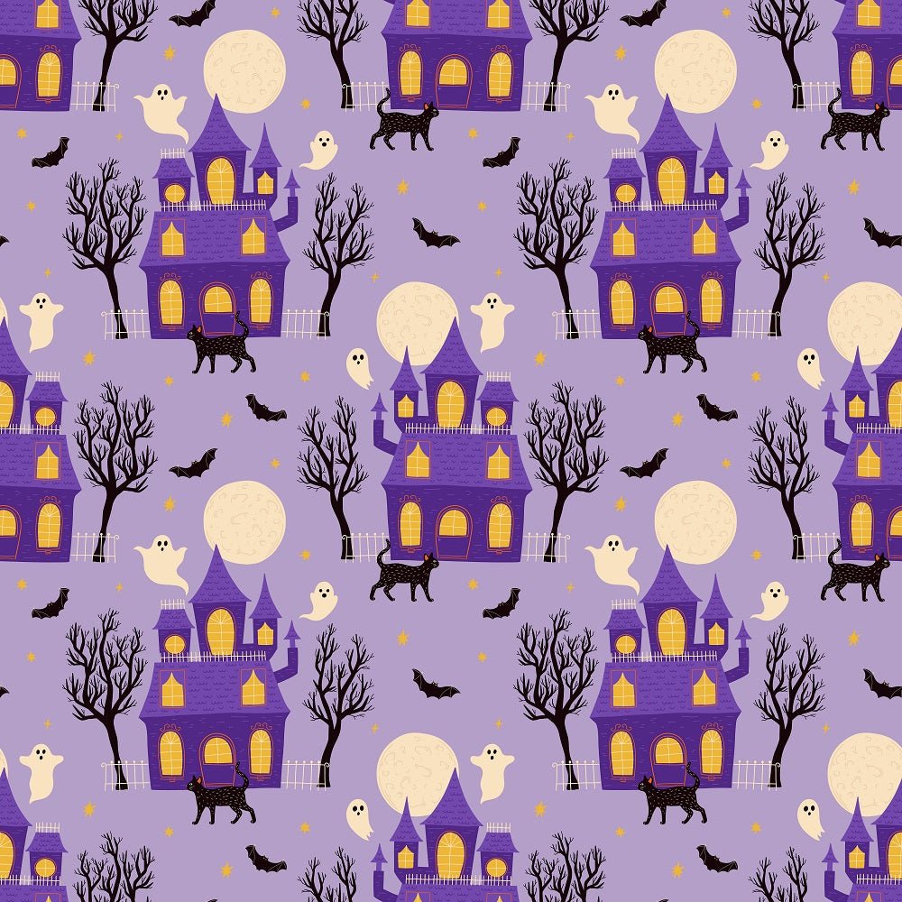 Cartoon Halloween Haunted House Fabric