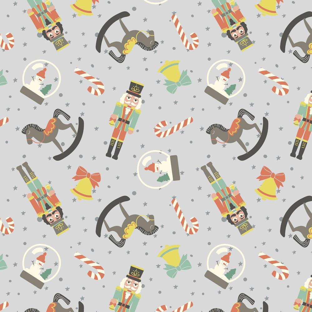 Tossed Christmas Toys Fabric - Gray