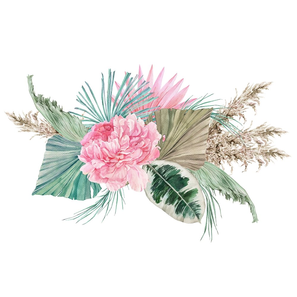 Tropical Love Floral Bouquet Fabric Panel - Pink