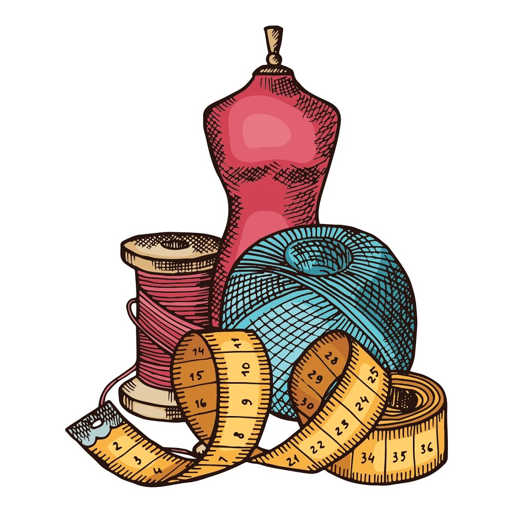 Vintage Sewing Workshop Tools Fabric Panel