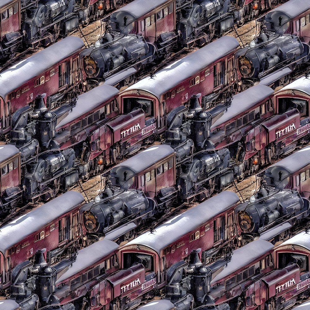 Vintage Train Junkyard Fabric