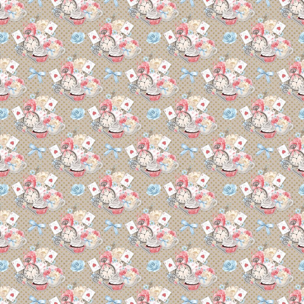Watercolor Alice in Wonderland Pattern #11 Fabric