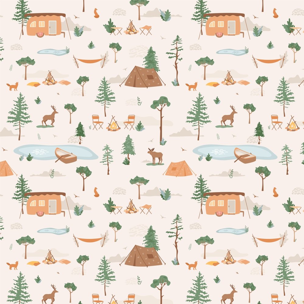 Camping Trip In The Forest Fabric