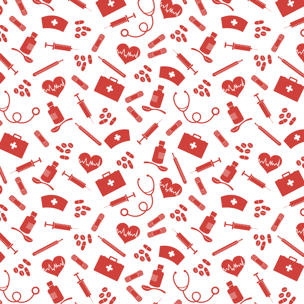 Tossed Medical Supplies Fabric - Red