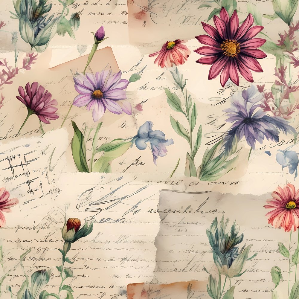 Vintage Floral Love Letters #5 Fabric
