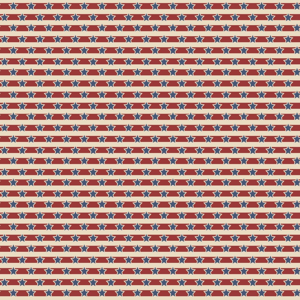 Vintage Horizontal Stars & Stripes Fabric -Tan