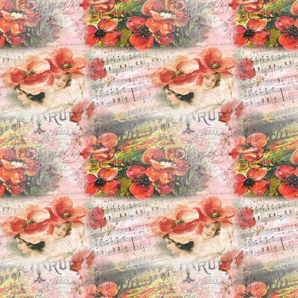 Vintage Poppies #1 Fabric