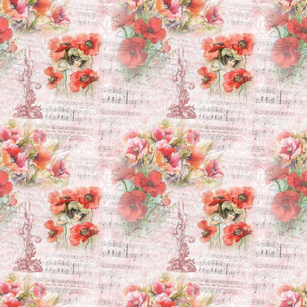 Vintage Poppies #3 Fabric