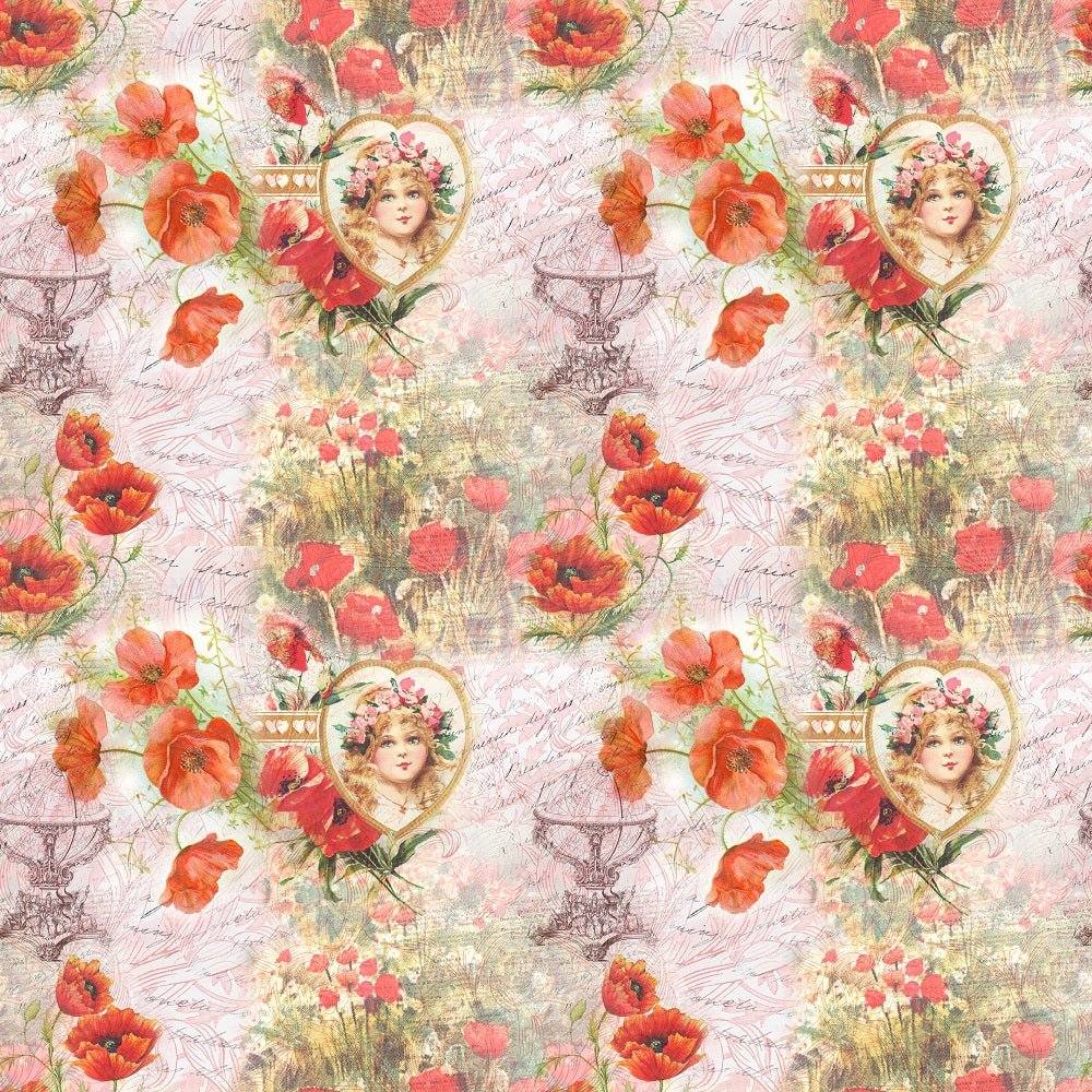 Vintage Poppies #5 Fabric