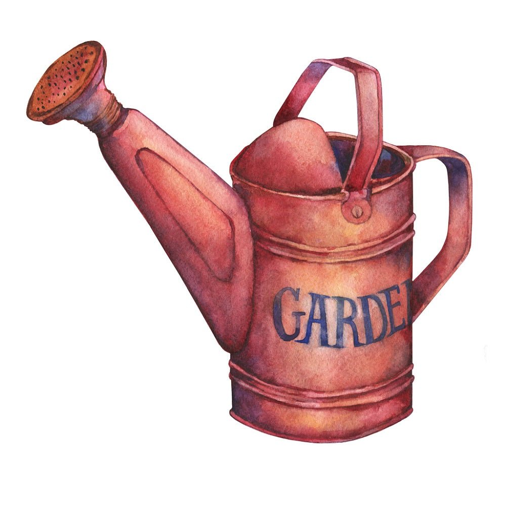 Vintage Red Watering Can Fabric Panel