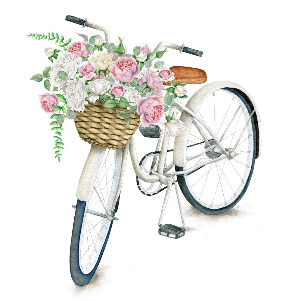Vintage White Bicycle with Wild Flower Basket Fabric Panel