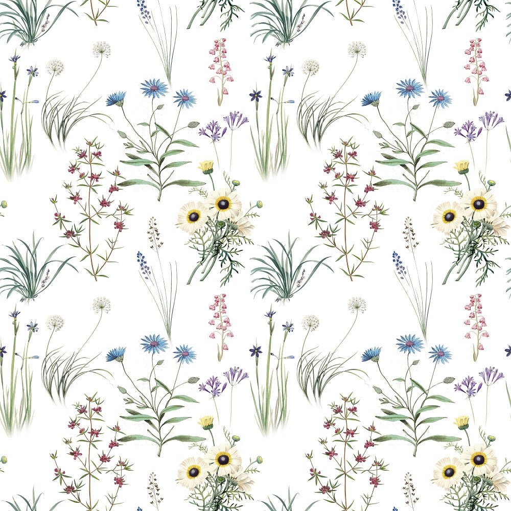 Vintage Wildflowers #2 Fabric - White