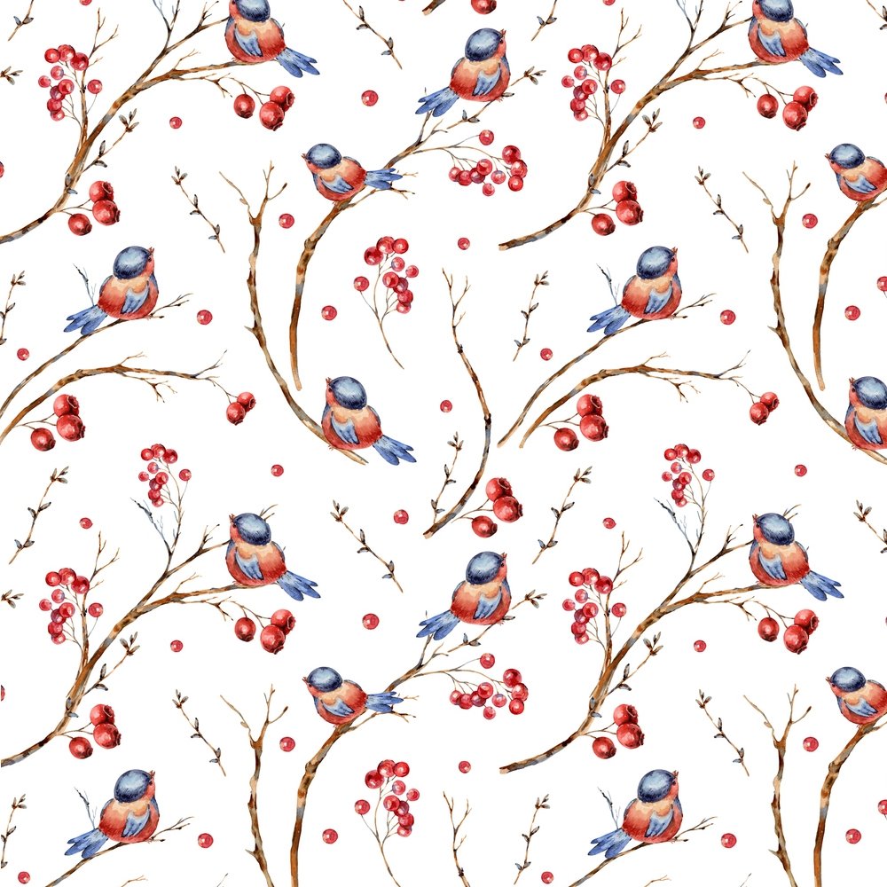 Vintage Winter Branches & Birds Fabric