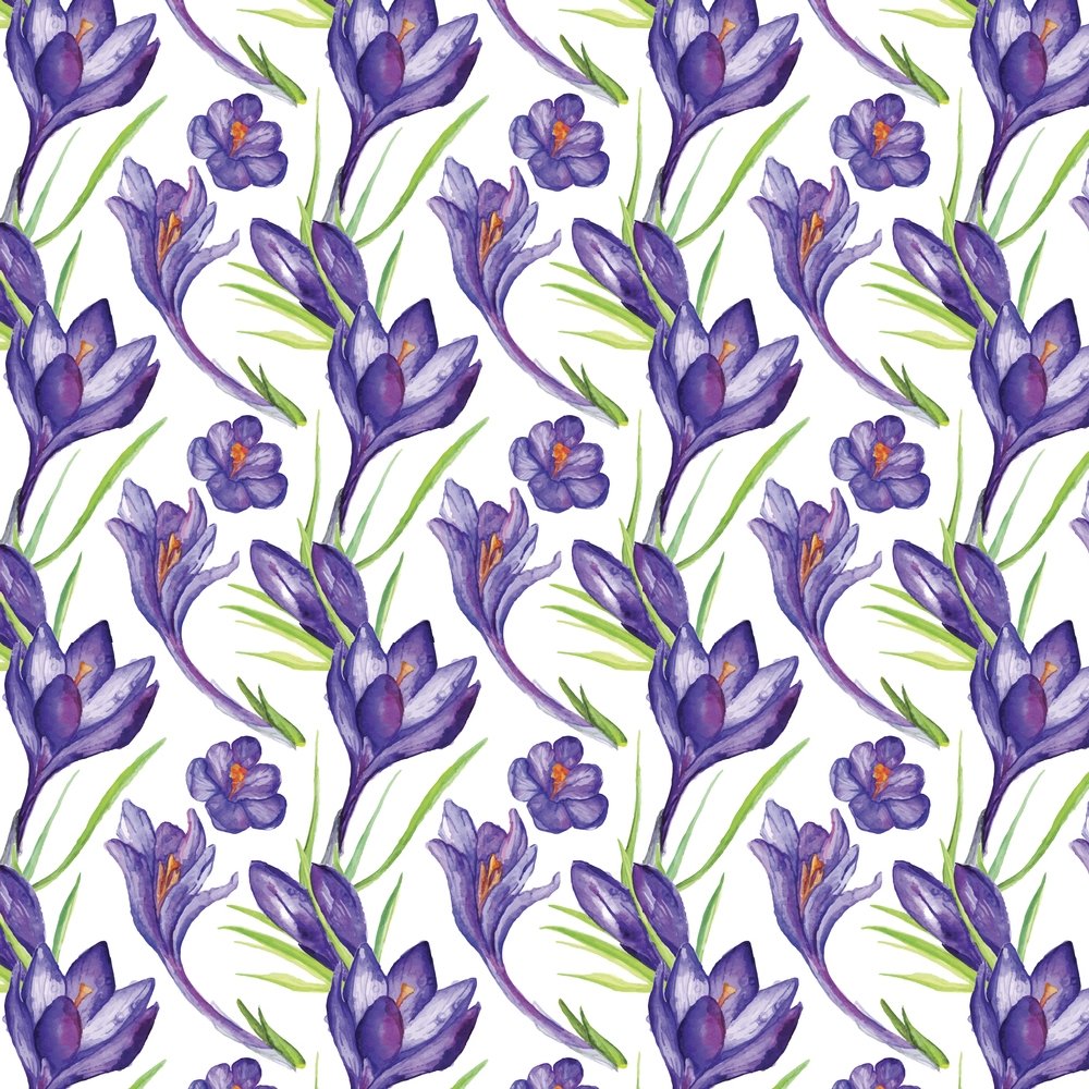 Violet Crocus Flower Fabric - Purple