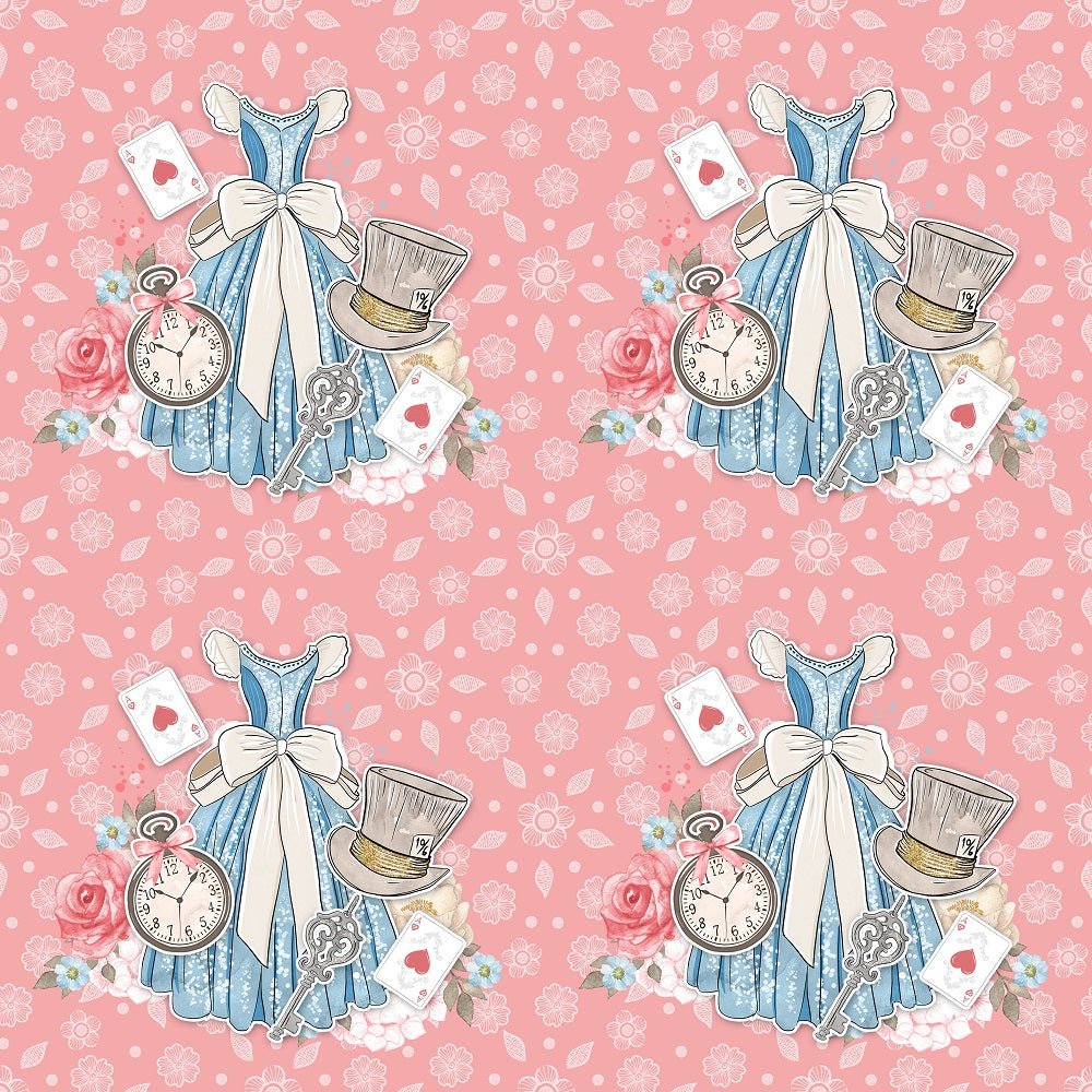 Watercolor Alice in Wonderland Pattern #14 Fabric