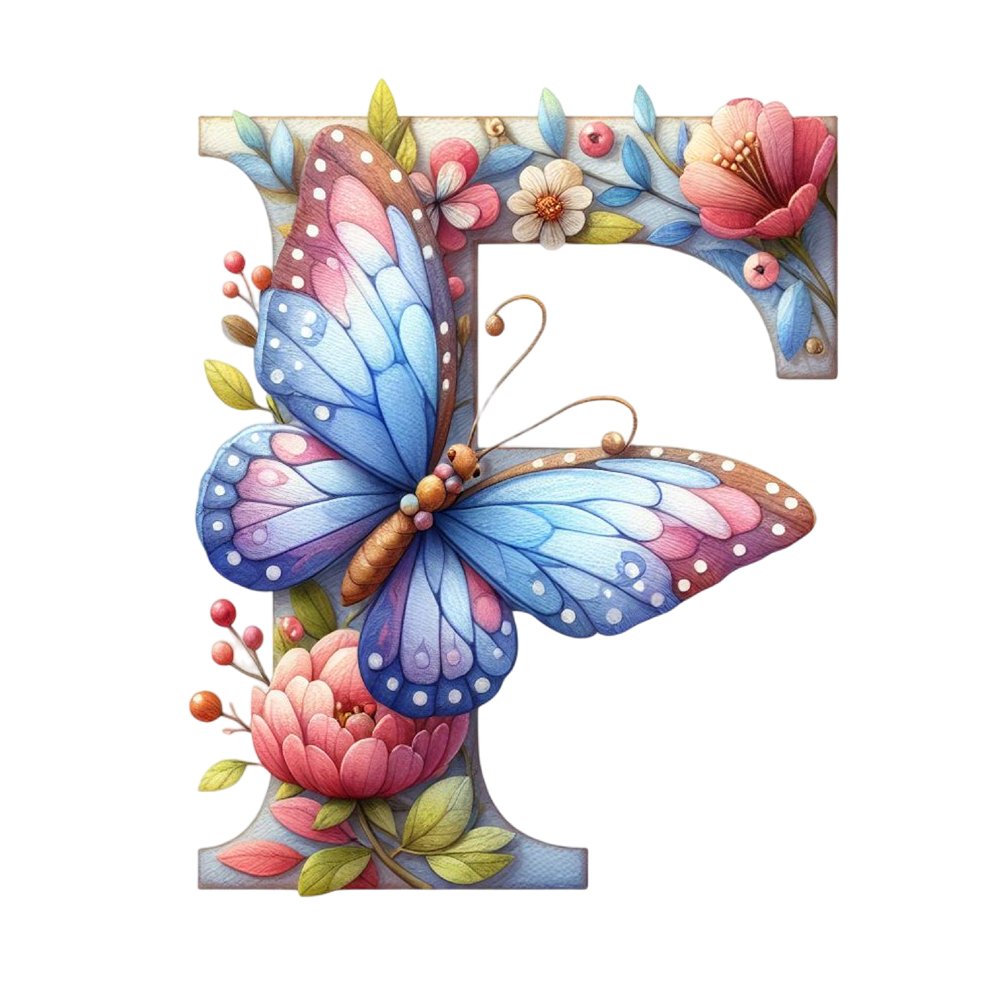 Watercolor Butterfly Letter ''F'' Fabric Panel