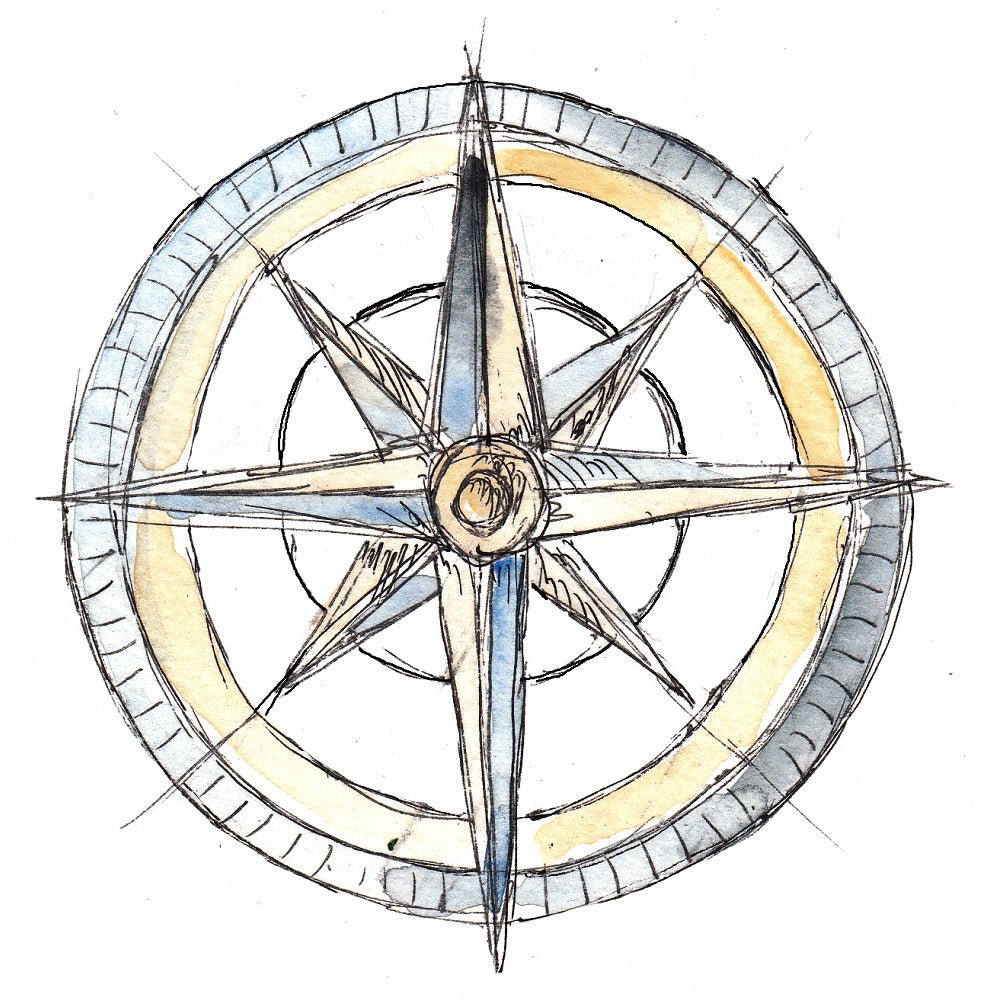 Watercolor Compass Fabric Panel